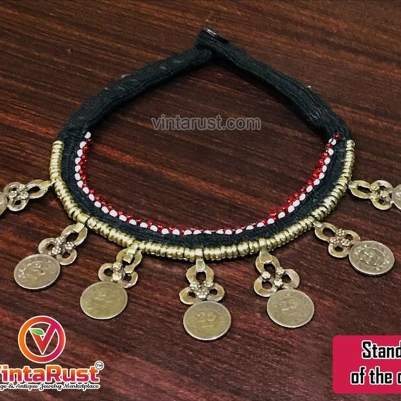 Vintage Choker Necklace With Dangling Coins, Statement Coins Choker Necklace - Picture 3 of 7